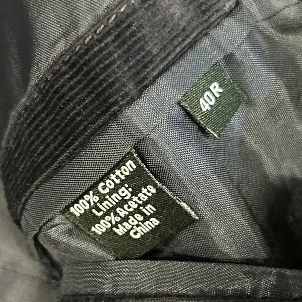 J Crew Blazer Jacket Mens 40R Black Corduroy Sport Coat Cotton Vintage